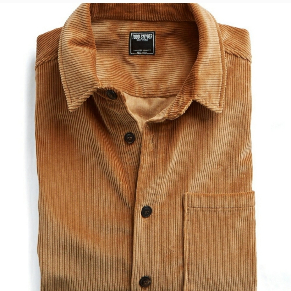Todd Snyder Men's Tan Corduroy Button-Down Shirt - Picture 3 of 7